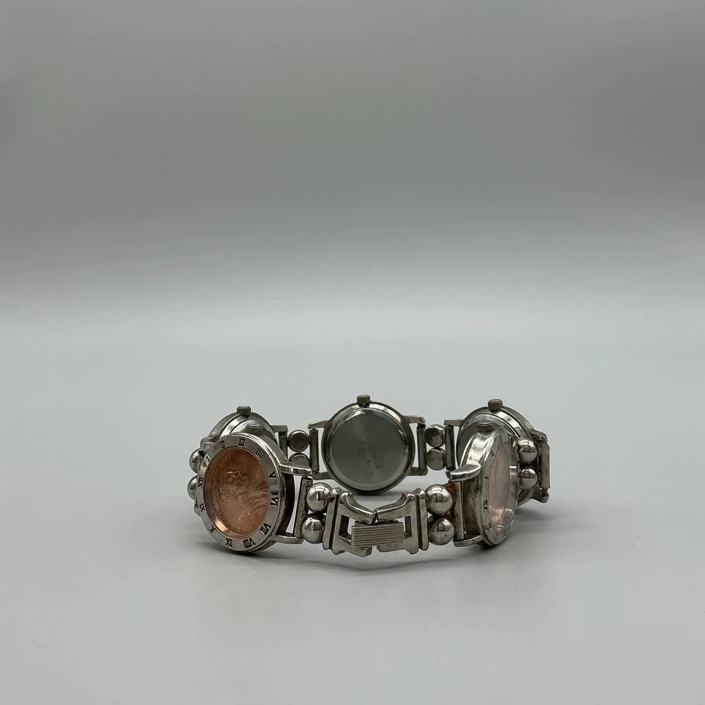Vintage Jalga Womens Watch 25mm Bronze Dial Silver Tone Penny Coin Band 8.5